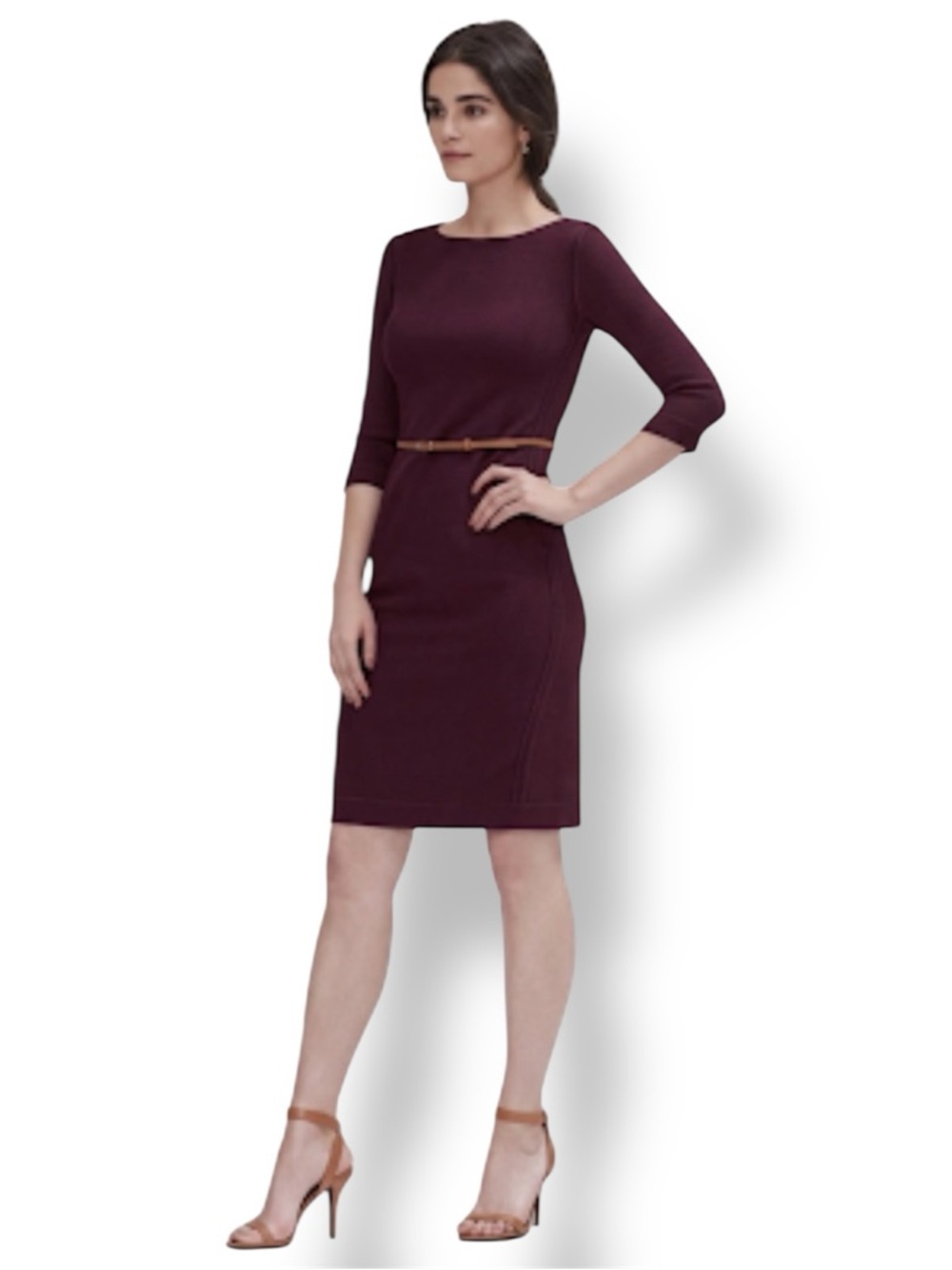 MM.LAFLEUR The Etsuko Dress - Recycled WonderTex 3/4 Sleeve in Maroon Burgundy 4